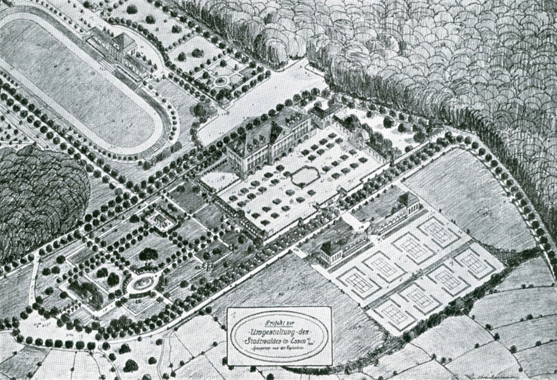 Wettbewerbsentwurf von Prof. Schultze-Naumburg für den Essener Stadtwald, 1908.