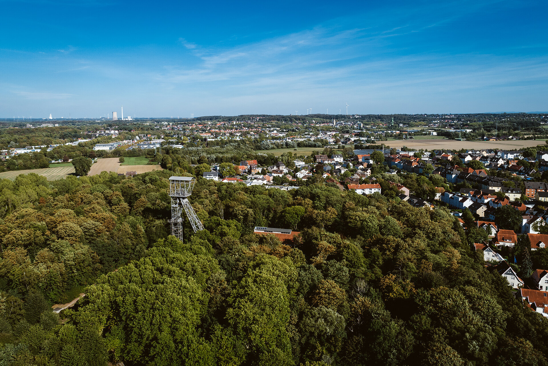 Die Siedlung Teutoburgia in Herne wurde um 1909 parallel zur gleichnamigen Zeche erbaut. Luftaufnahme.