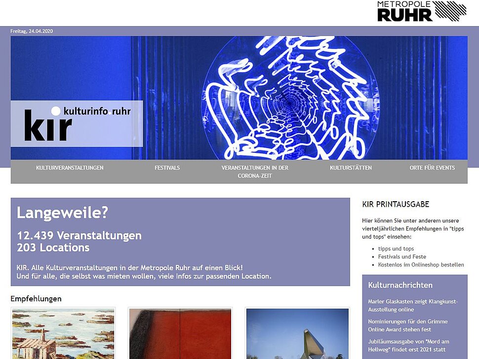 Screenshot der KIR-Seite.