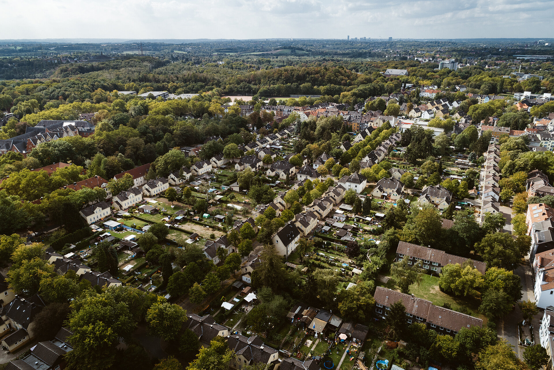 Die Siedlung Flöz Dickebank in Gelsenkirchen, Luftaufnahme.