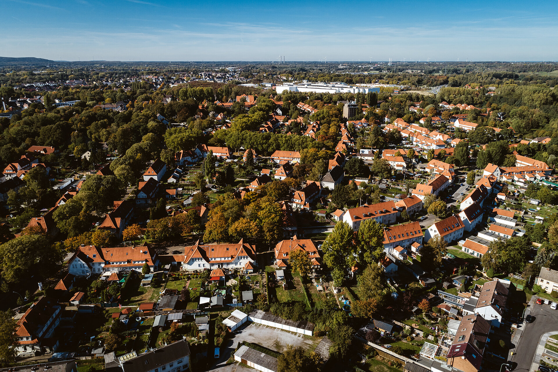 Die Gartenstadt Welheim in Bottrop, Luftaufnahme.