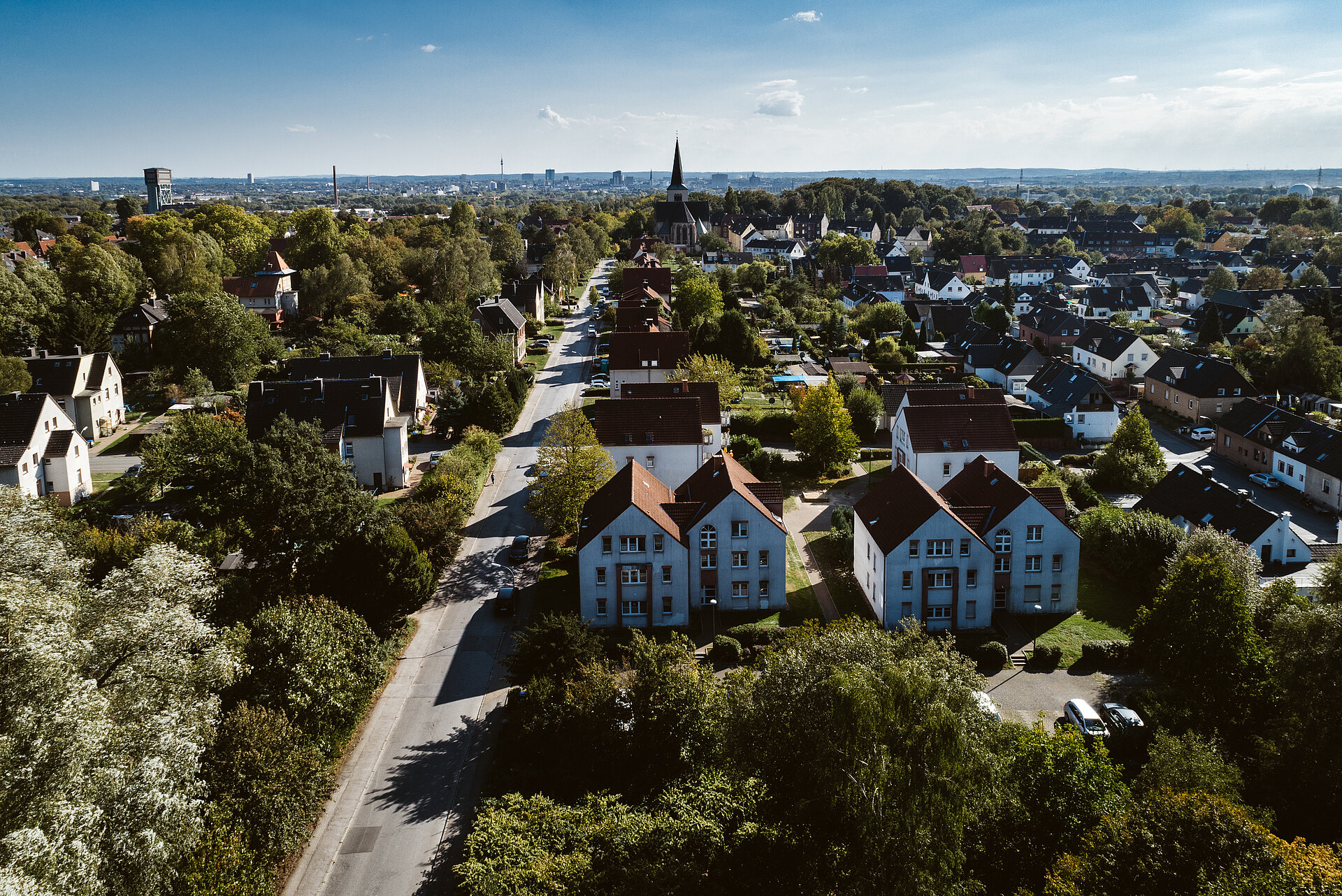 Drohnenaufnahme der Alten Kolonie Eving in Dortmund.