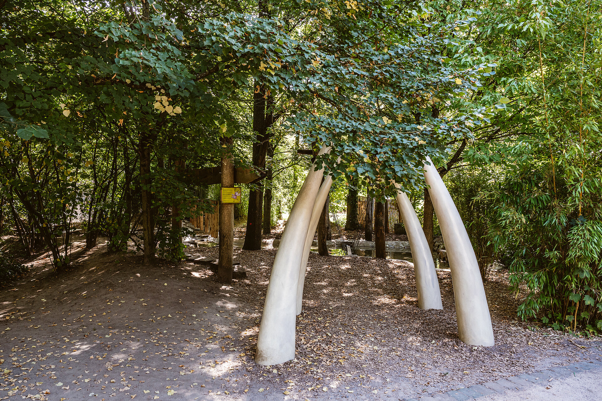 Auf dem Dschungelspielplatz können Kinder affenartig an Lianen schwingen und geschickt über einen Fluss balancieren.