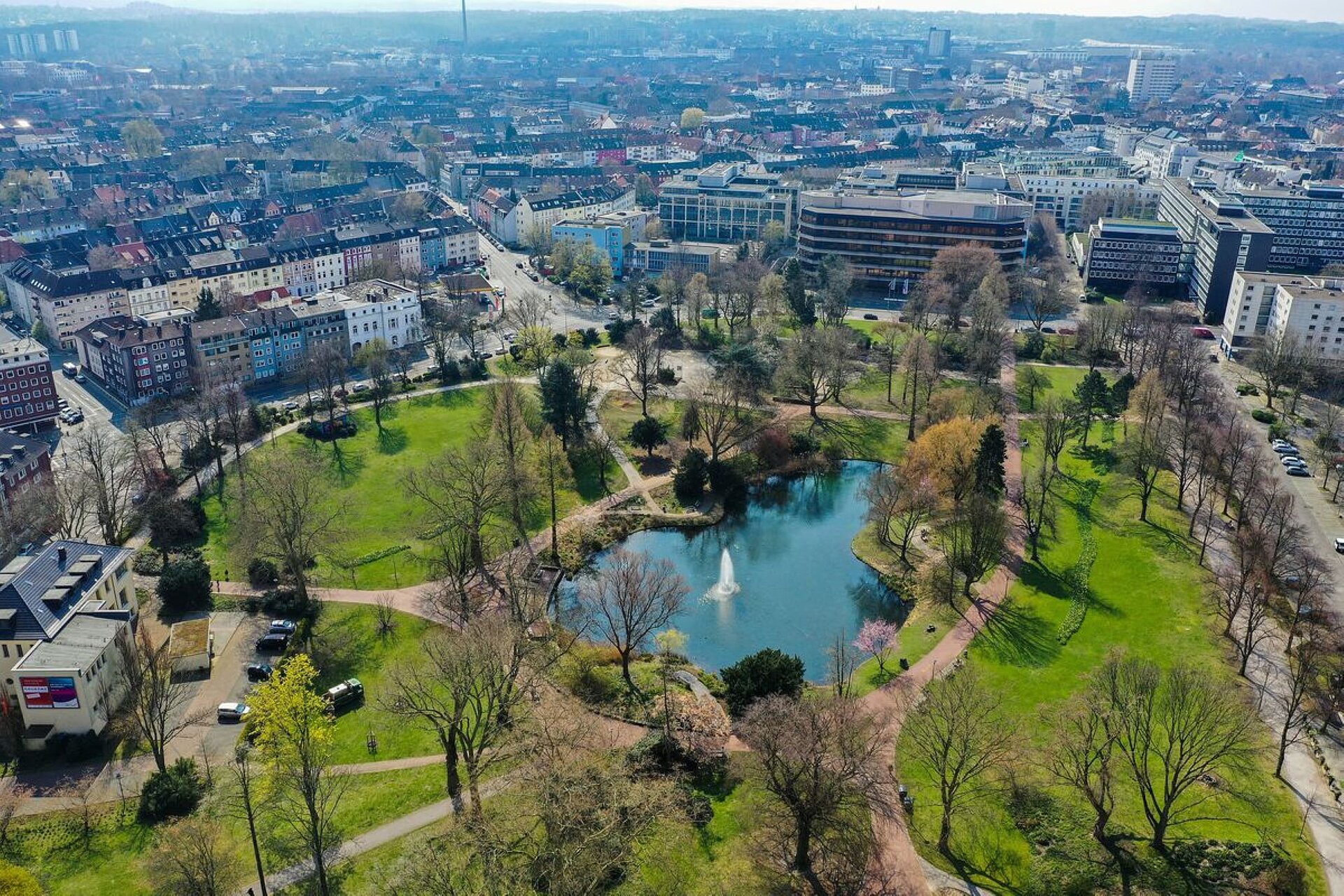 Luftbild vom Essener Stadtgarten.