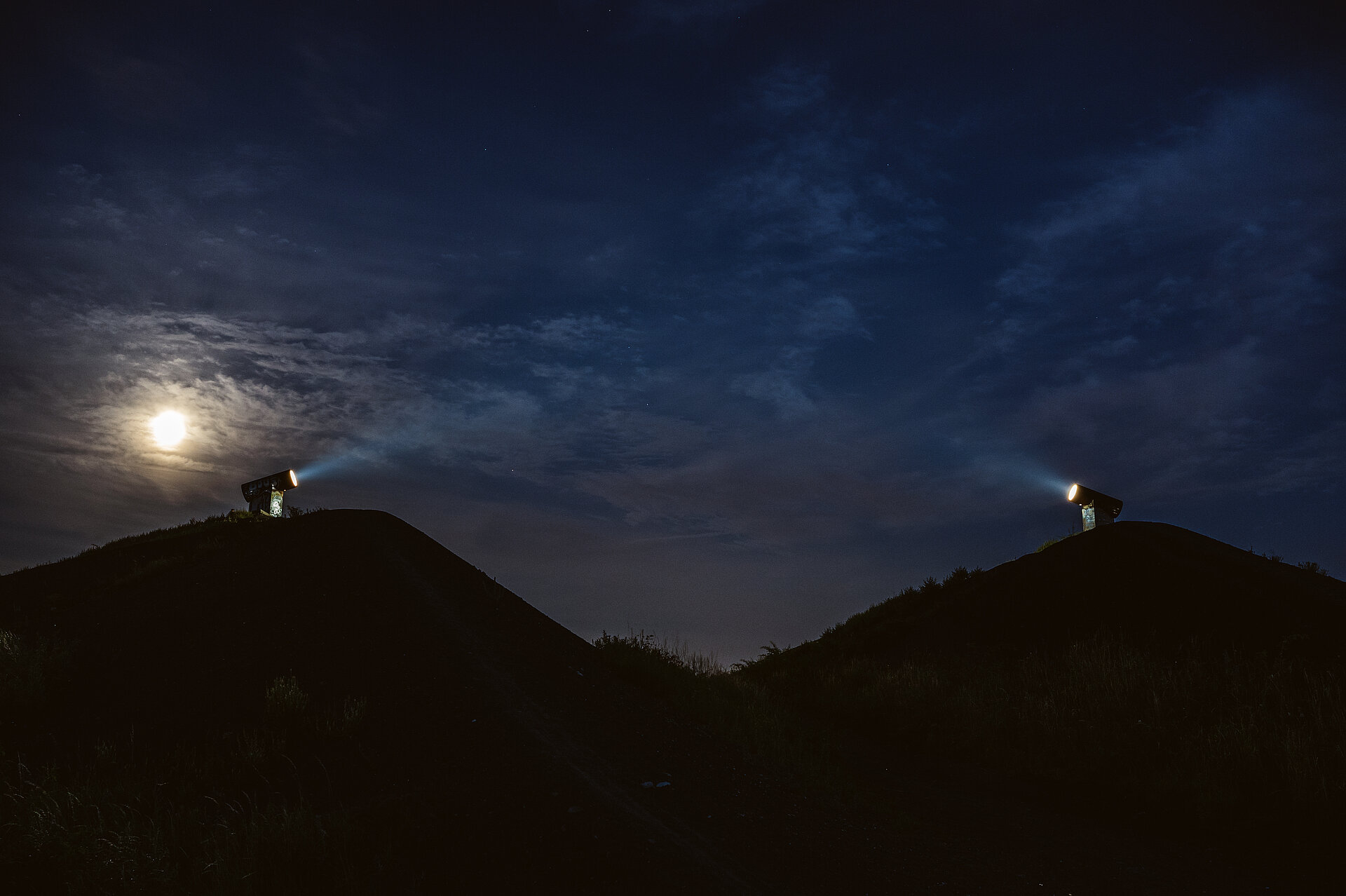 Lichtkegel auf der Halde Rungenberg in Gelsenkirchen.