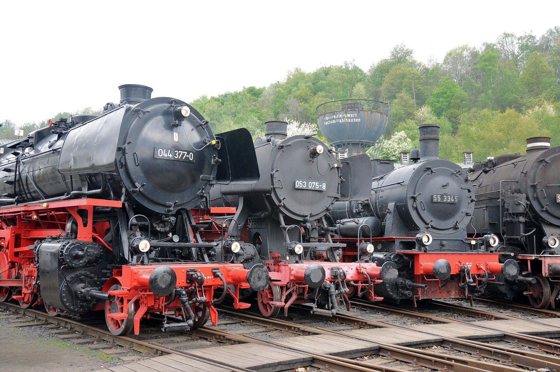 Drei klassische Güterzugloks im Eisenbahnmuseum Bochum.