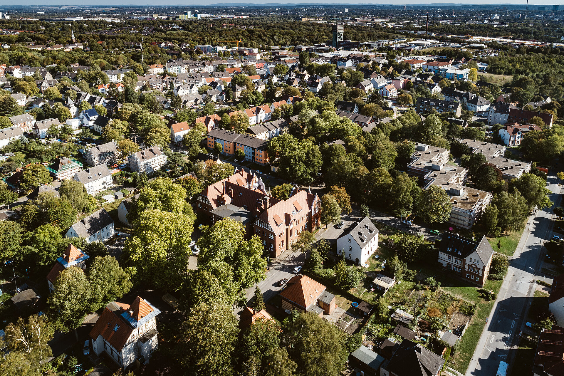 Drohnenaufnahme der Alten Kolonie Eving in Dortmund.
