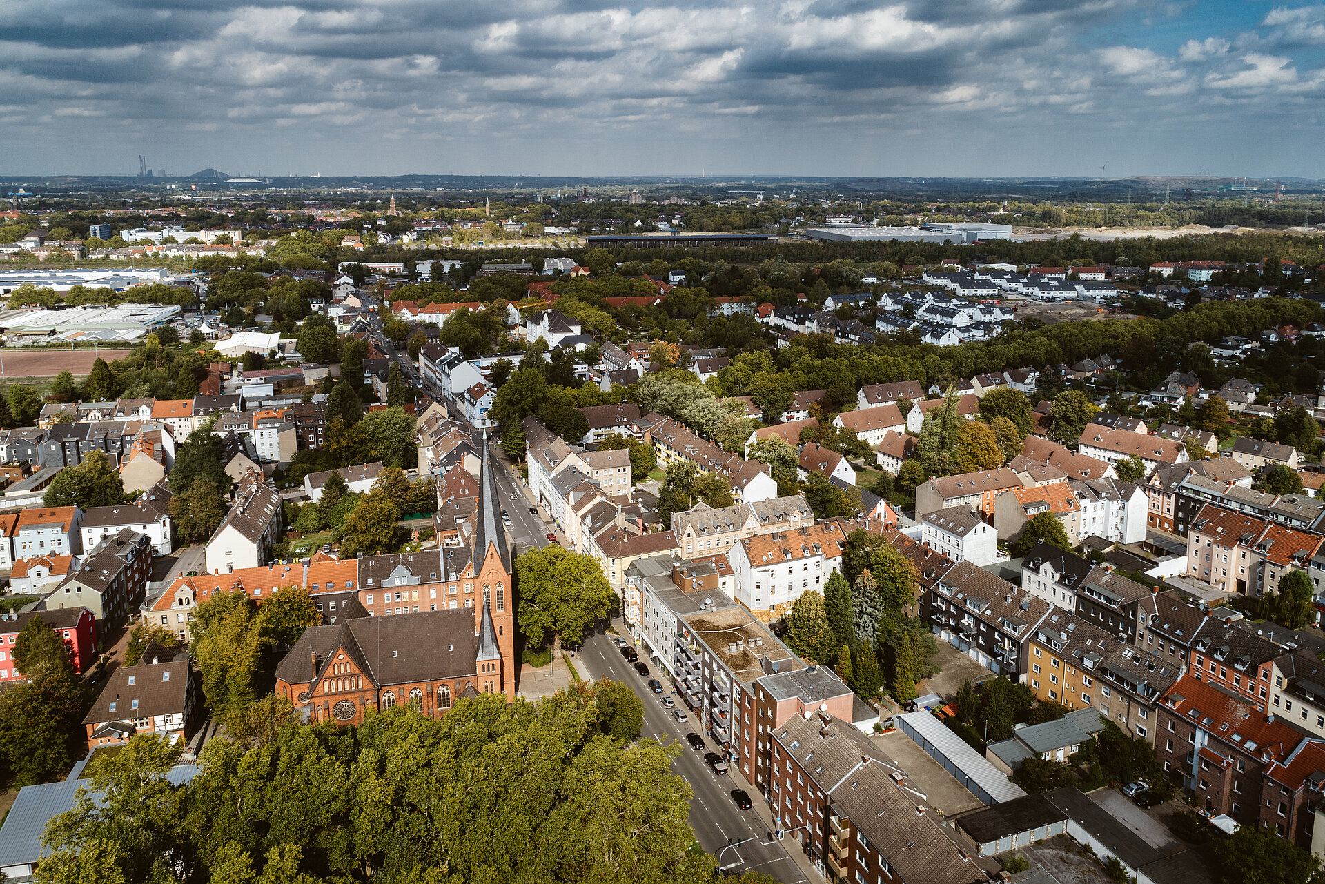 Die Siedlung Flöz Dickebank in Gelsenkirchen, Luftaufnahme.
