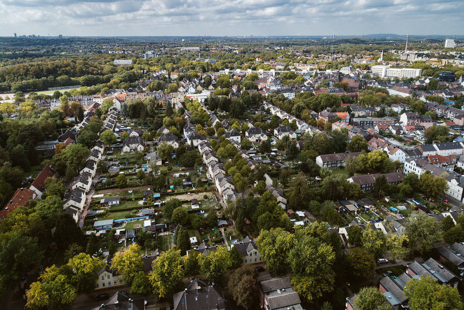 Die Siedlung Flöz Dickebank in Gelsenkirchen, Luftaufnahme.