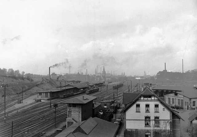Güterbahnhof Nordbahnhof Bochum, Blick von der Lohbergbruecke.