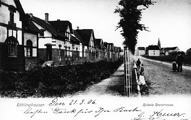 Die Siedlung Königsgrube, Roonstraße (heute Rheinische Straße) in Herne, um 1910.